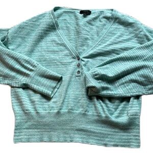 J. CREW Sea Green Space Dyed Wide V-Neck Henley Sweater BG646 Size X-Large